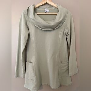 Color Me Cotton CMC Cowl Neck Long Sleeve Lagenlook Tunic Green Size XS